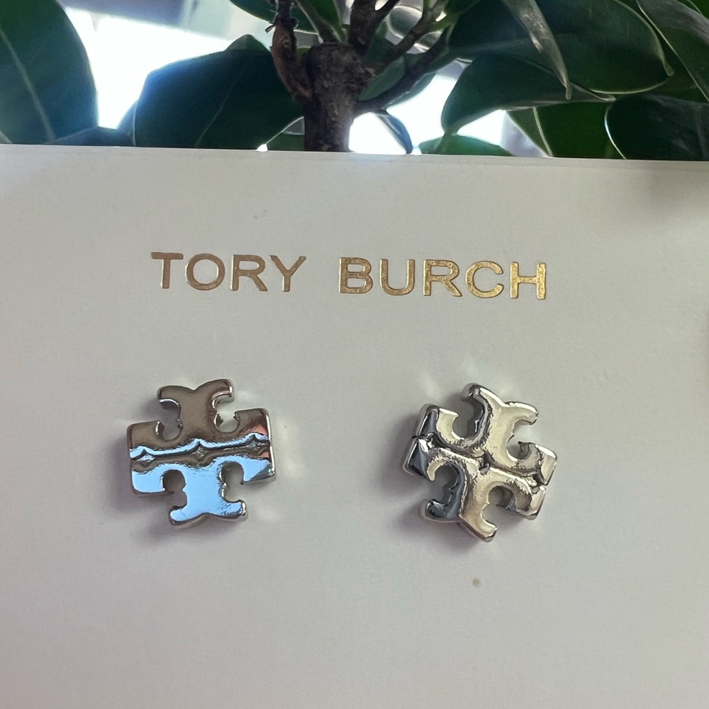 Tory Burch Silver Logo Earrings